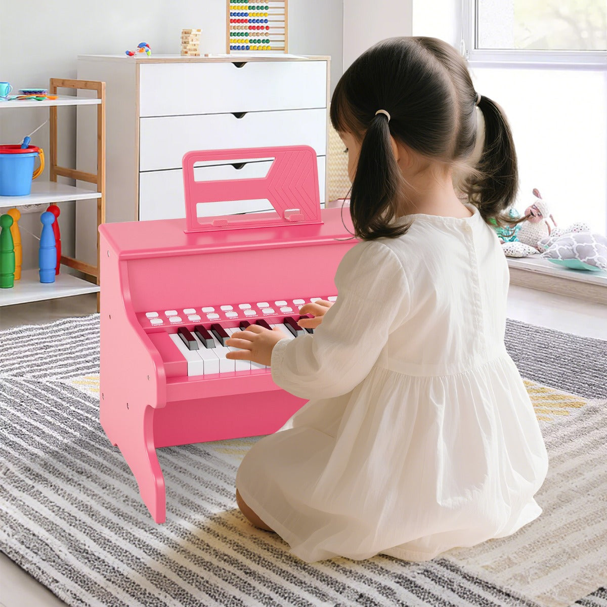Mini tastiera pianoforte digitale in legno con modalit¨¤ insegnamento, Mini tastiera pianoforte 25 tasti bambini Rosa-Tastiere elettriche
