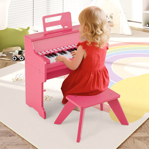 Mini tastiera pianoforte per bambini a 25 tasti con sgabello, Mini pianoforte digitale in legno con velocit¨¤ regolabili Rosa-Tastiere elettriche