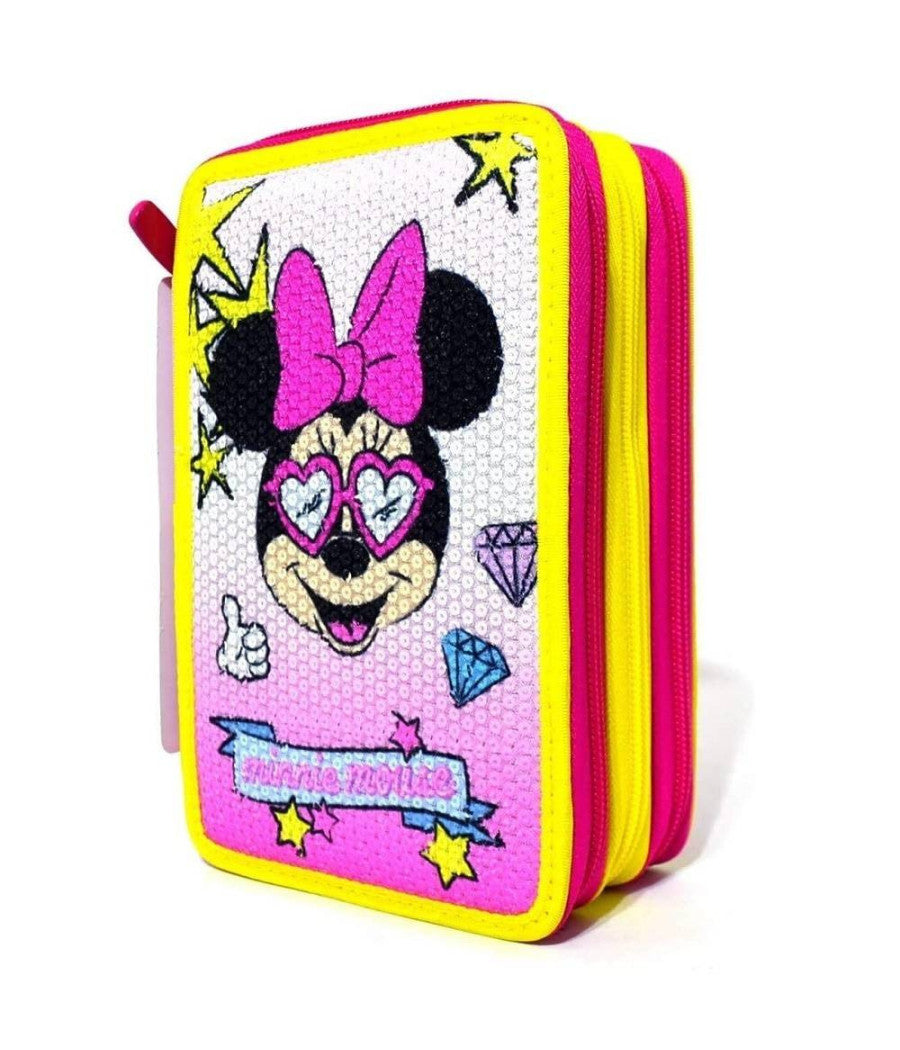 Minnie Mouse Pink Vibes Astuccio 3 Zip Cerniere Portapastelli Matite Scuola         