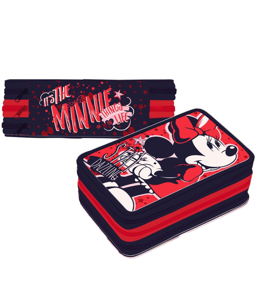 Minnie Mouse Stay Dazzling Astuccio 3 Zip Cerniere Portapastelli Matite Scuola         
