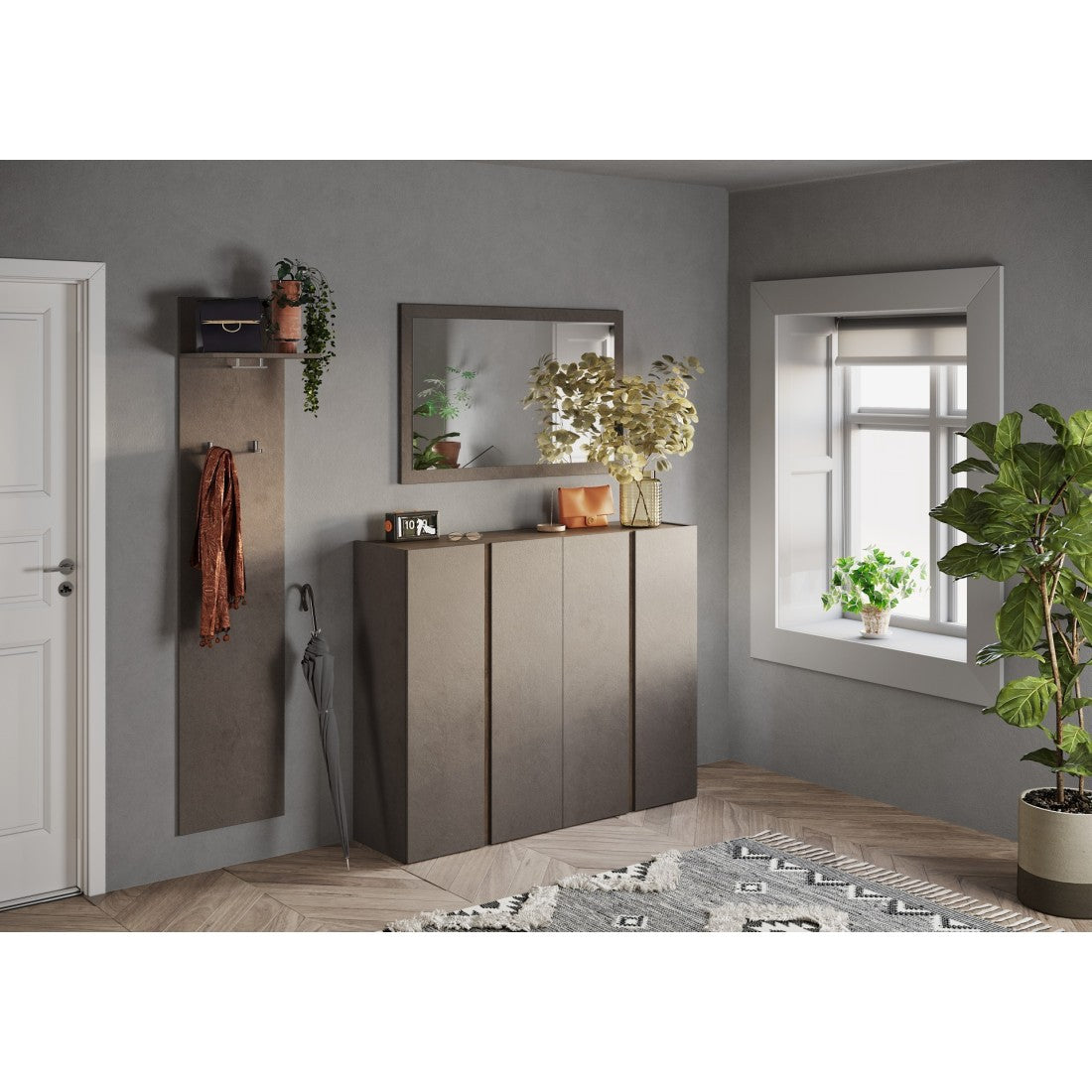 Specchio d'ingresso design, 110x68 cm, collezione KEY, contorno marrone