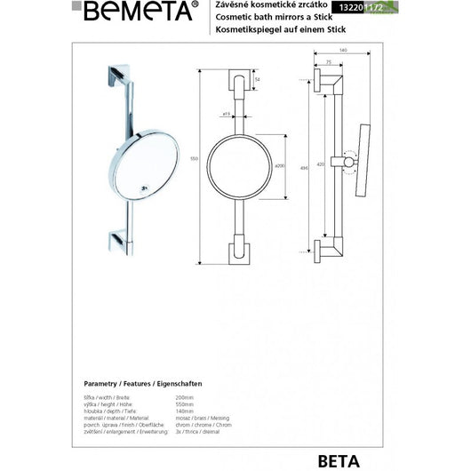 Specchio ingranditore rotondo BETA 20x 5,5x 14cm / ø 19cm