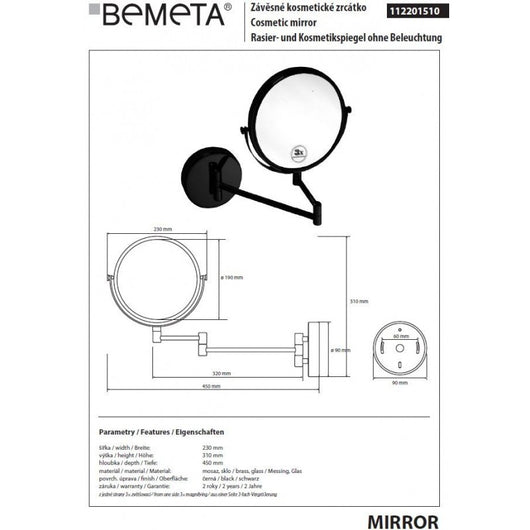 Specchio ingranditore rotondo DARK in ottone nero / ø 19cm