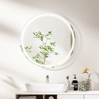 Specchio da parete rotondo a LED e specchio cosmetico impermeabile con funzione antiappannamento con specchio per trucco touch screen a 3 colori 58 luci argento 20_0008919