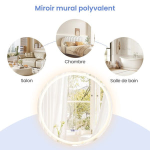 Specchio da parete rotondo a LED e specchio cosmetico impermeabile con funzione antiappannamento con specchio per trucco touch screen a 3 colori 58 luci argento 20_0008919