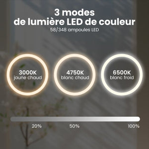 Specchio da parete rotondo a LED e specchio cosmetico impermeabile con funzione antiappannamento con specchio per trucco touch screen a 3 colori 58 luci argento 20_0008919