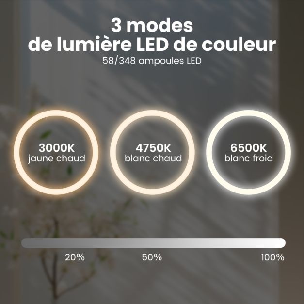 Specchio da parete rotondo a LED e specchio cosmetico impermeabile con funzione antiappannamento con specchio per trucco touch screen a 3 colori 58 luci argento 20_0008919