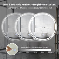 Specchio da bagno LED ø 60 cm con 3 luci, interruttore touch e funzione antiappannamento 20_0008910
