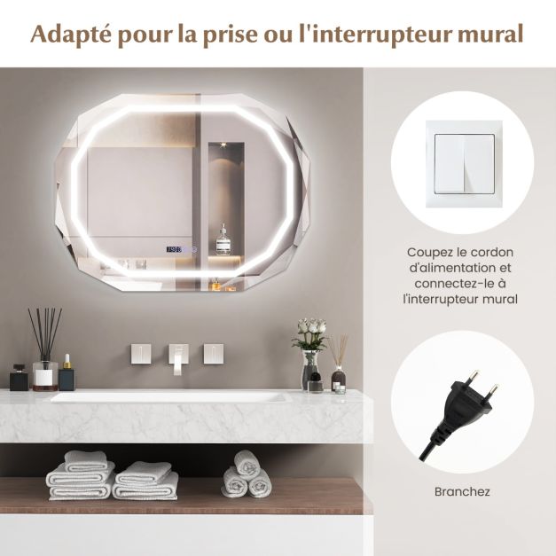 Specchio bagno ovale con led antiappannamento funzione memory display tempo/temperatura infrangibile 20_0005043
