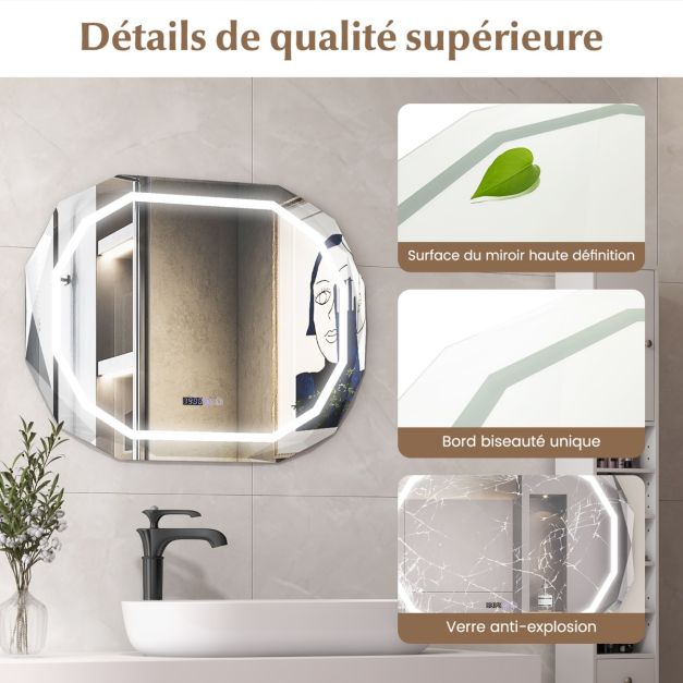 Specchio bagno ovale con led antiappannamento funzione memory display tempo/temperatura infrangibile 20_0005043