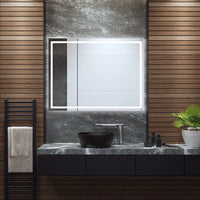 Specchio da bagno LED 80 x 60 cm con 3 luci, interruttore touch e funzione antiappannamento 20_0005042