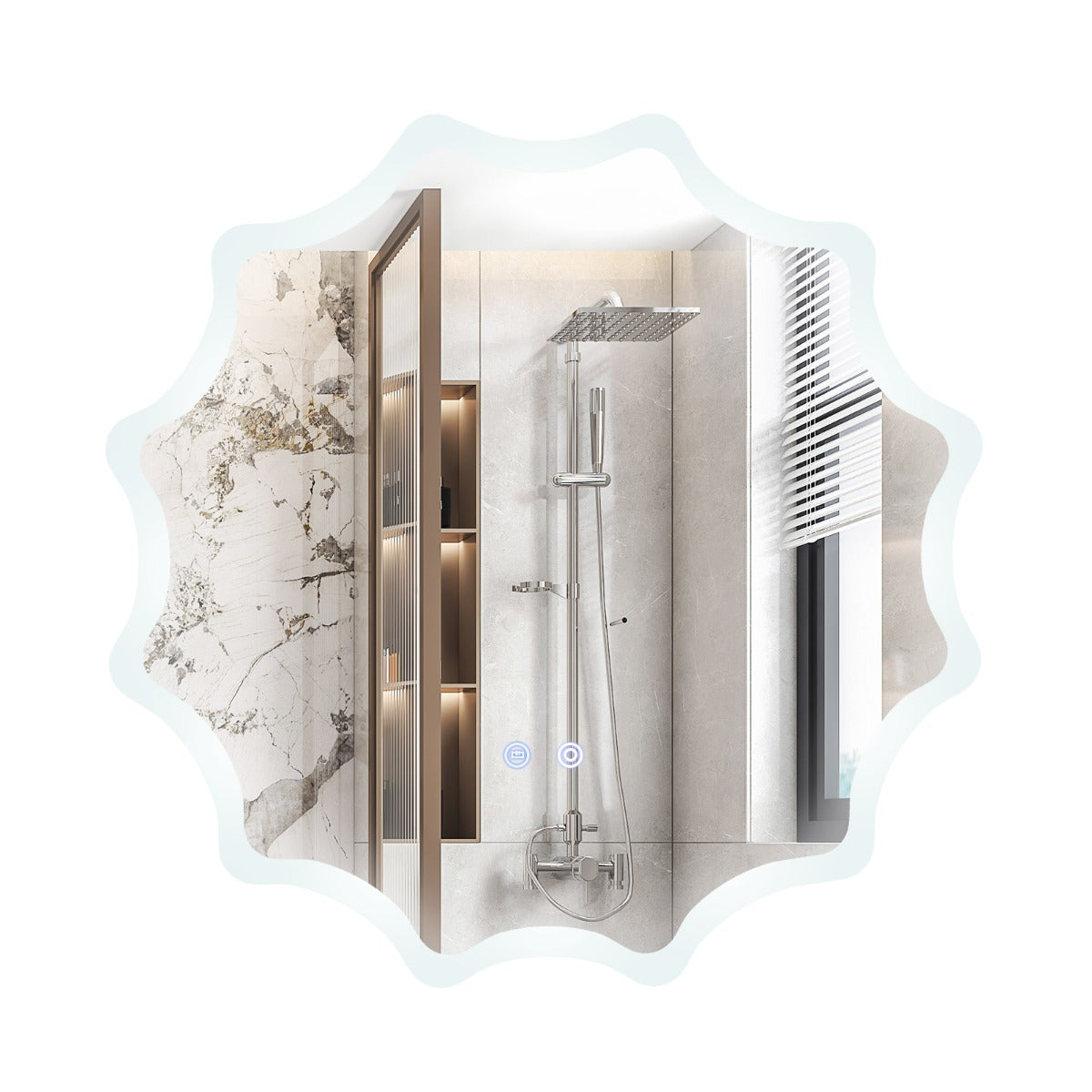 Specchio da parete rotondo con 3 colori chiari e specchio per trucco illuminato dimmerabile antiappannamento con pulsante Smart Touch 60 cm x 60 cm Argento 20_0008918