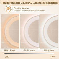 Specchio da bagno Ø 60 cm con motivo LED antiappannamento 3 colori funzione memory display ora temperatura IP44 argento 20_0009757