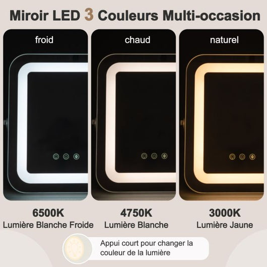 Specchio trucco quadrato 25x30cm orientabile luce led touch screen rotazione 360° funzione memory supporto in metallo 20_0005048