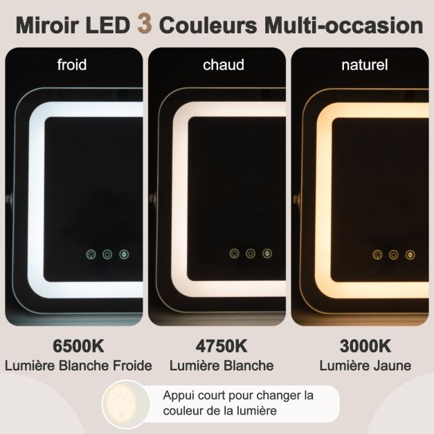 Specchio trucco quadrato 25x30cm orientabile luce led touch screen rotazione 360° funzione memory supporto in metallo 20_0005048