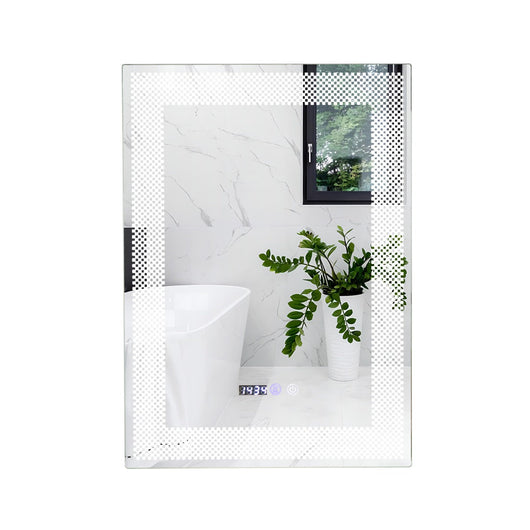 Specchio da parete per bagno a LED con memoria di luminosità regolabile in 3 colori e funzione antiappannante, interruttore tattile e display della temperatura e dell'ora 20_0005058