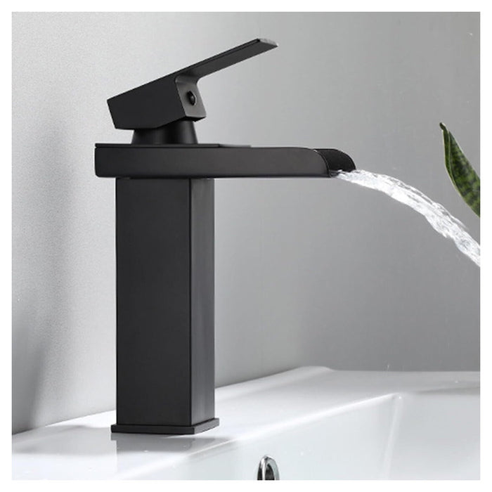 Trade Shop - Miscelatore A Cascata Nero Lavabo Bagno Rubinetto A Canna Bassa Monocomando 87398         
