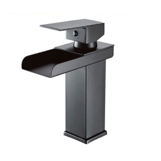 Trade Shop - Miscelatore A Cascata Nero Lavabo Bagno Rubinetto A Canna Bassa Monocomando 87398         