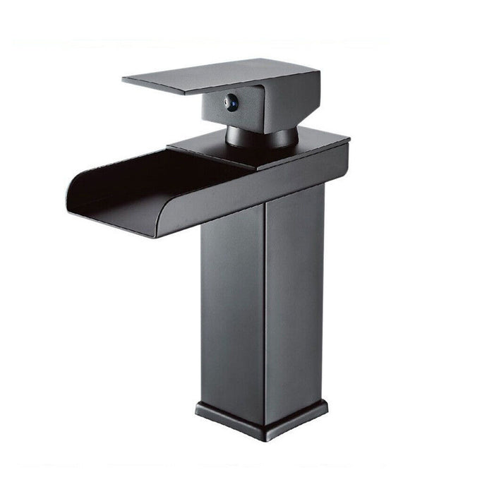 Trade Shop - Miscelatore A Cascata Nero Lavabo Bagno Rubinetto A Canna Bassa Monocomando 87398         