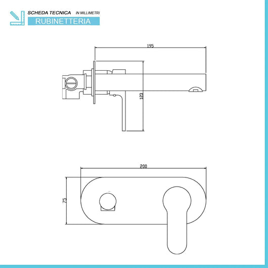 Miscelatore a muro cromato per lavabo serie Paco