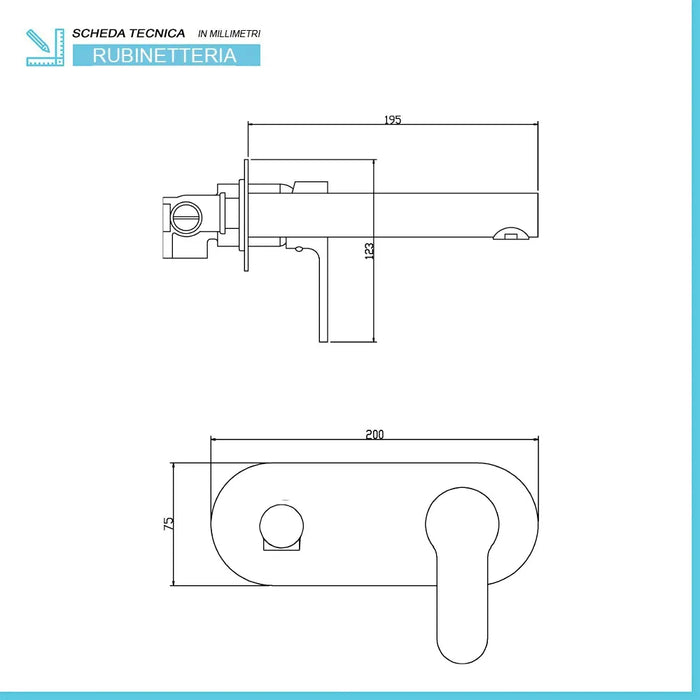 Miscelatore a muro cromato per lavabo serie Paco