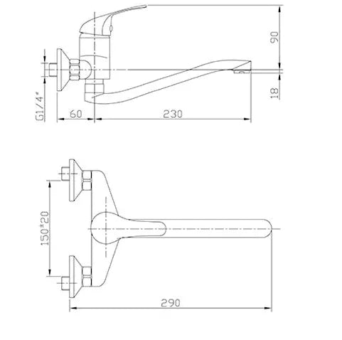 Miscelatore a muro per lavello con canna curva in ottone cromo
