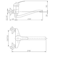 Miscelatore a muro per lavello con canna curva in ottone cromo