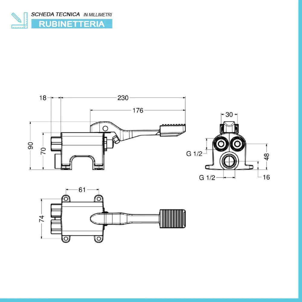 Miscelatore a pedale progressivo per installazione a pavimento Idral in ottone cromo