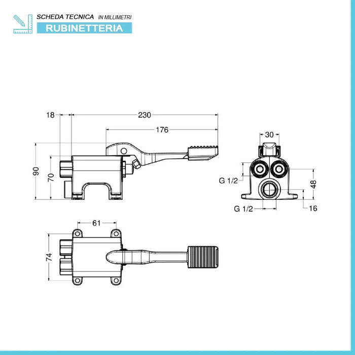 Miscelatore a pedale progressivo per installazione a pavimento Idral in ottone cromo
