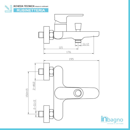 Miscelatore Cromato per Vasca Monocomando con Duplex e Doccetta