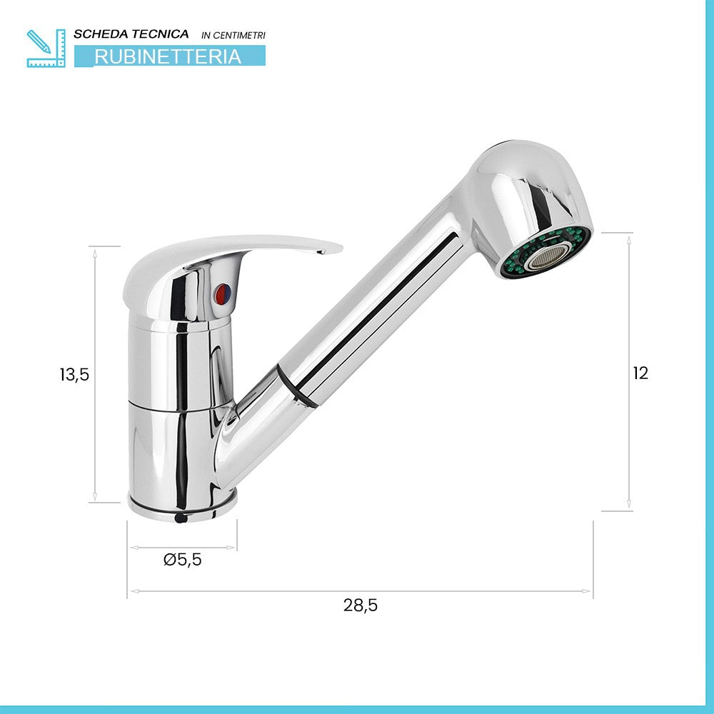 Miscelatore cucina con doccia estraibile cromo per lavello o lavanderia