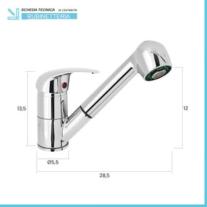 Miscelatore cucina con doccia estraibile cromo per lavello o lavanderia