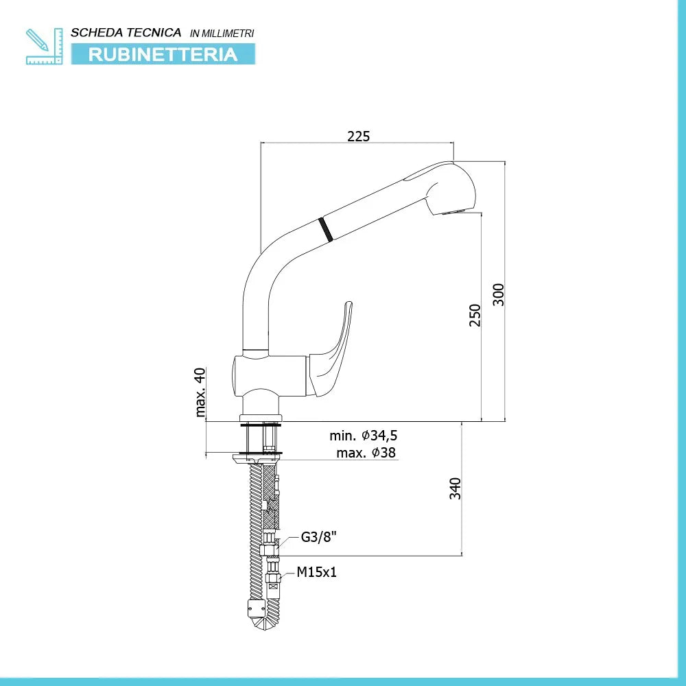 Miscelatore cucina e lavanderia Paffoni Nettuno Due con doccetta estraibile in ottone cromo