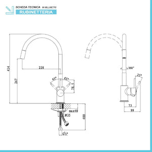 Miscelatore cucina lavello e lavanderia grigio canna alta orientabile snodata Snake