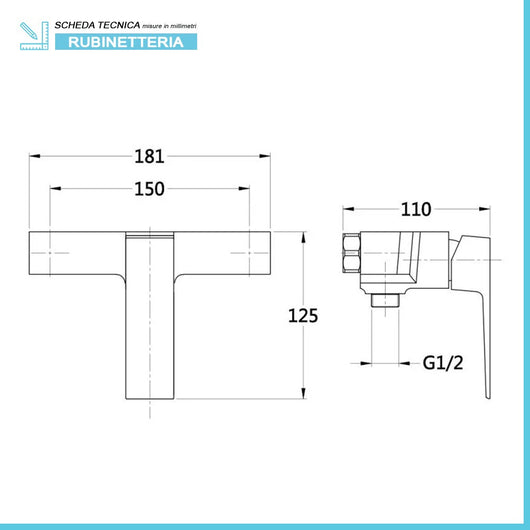 Miscelatore doccia esterno a muro in ottone cromato lucido Prima