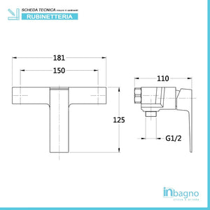 Miscelatore doccia esterno Kubo in ottone con kit doccia e flessibile