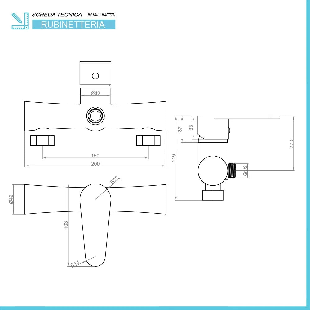 Miscelatore doccia esterno nero opaco con kit doccia Lizzy