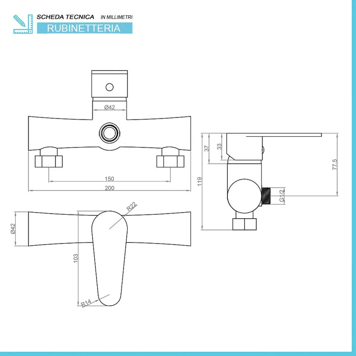 Miscelatore doccia esterno nero opaco con kit doccia Lizzy