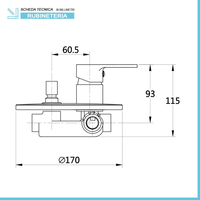 Miscelatore doccia incasso con deviatore in ottone cromato Prima