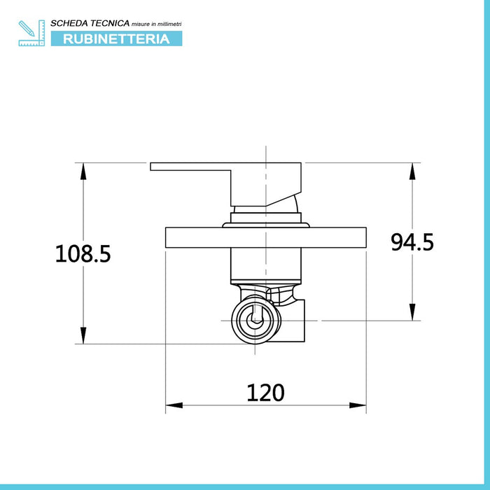 Miscelatore doccia incasso cromato in ottone design squadrato Kubo