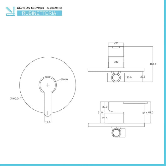 Miscelatore doccia incasso cromato Iole in ottone