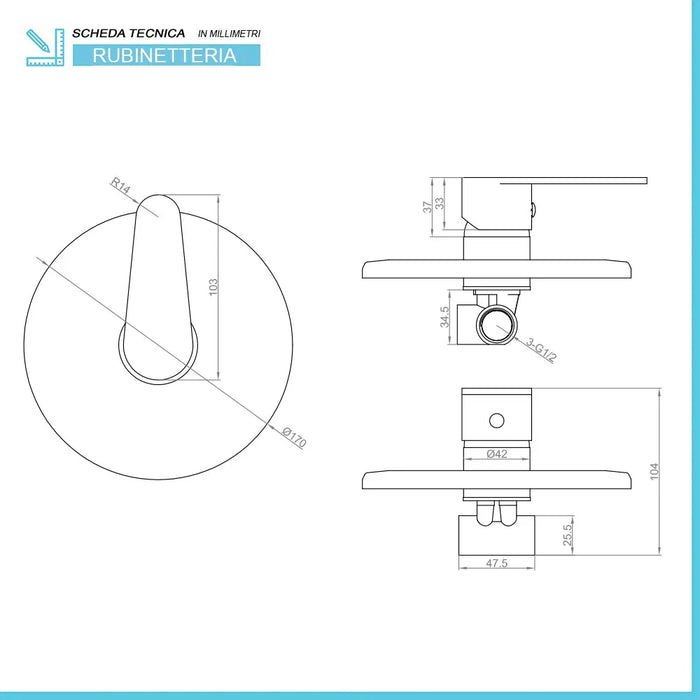 Miscelatore doccia incasso cromato Lizzy in ottone