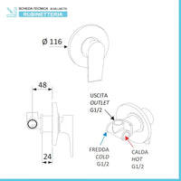 Miscelatore doccia incasso Mariani serie Artic in ottone nero opaco
