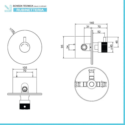 Miscelatore doccia incasso temporizzato a pulsante MCM in ottone cromo