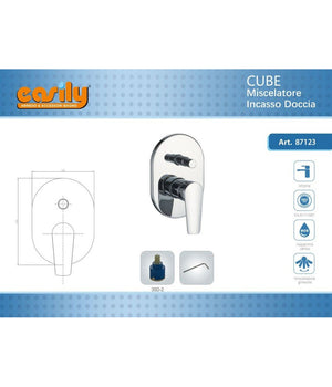 Miscelatore Incasso Doccia Con Deviatore Parete Bagno Ottone Cromato Cube 87123         