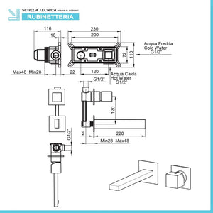 Miscelatore lavabo a muro cromato lucido  Torre
