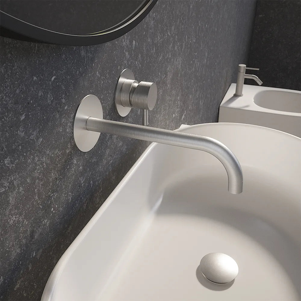 Coppia miscelatori lavabo ad incasso e bidet senza scarico nickel spazzolato | Katharine