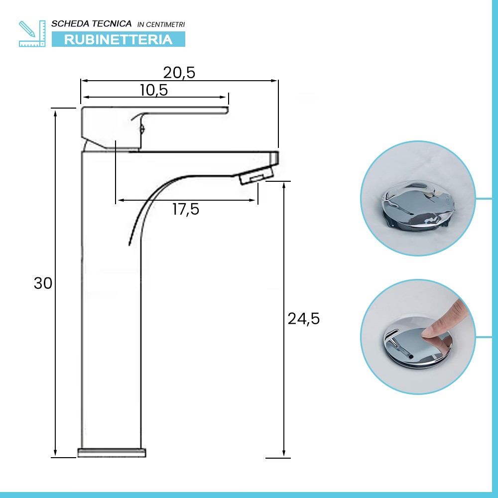 Miscelatore lavabo alto e bidet cromo con scarico click clack Zoe