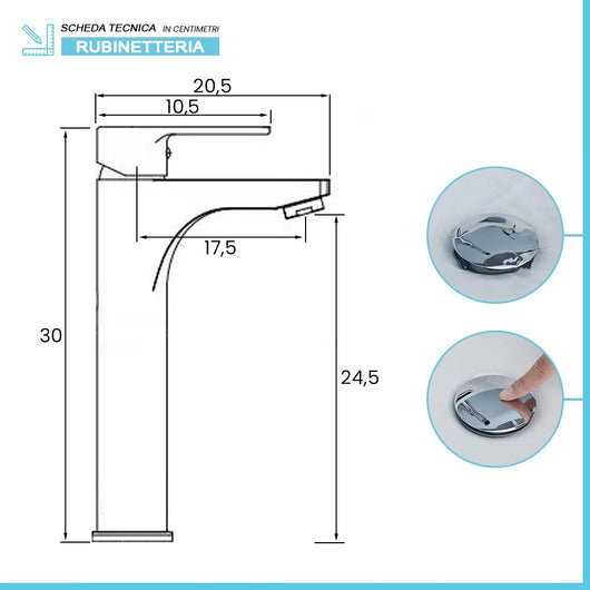 Miscelatore lavabo alto e bidet cromo con scarico click clack Zoe