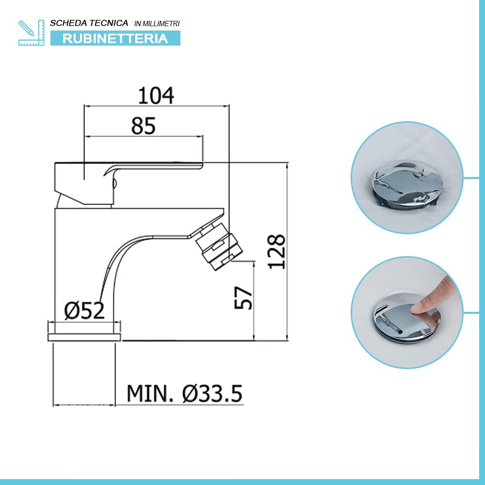 Miscelatore lavabo alto e bidet cromo con scarico click clack Zoe